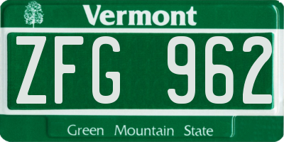 VT license plate ZFG962