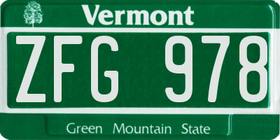 VT license plate ZFG978