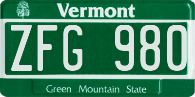 VT license plate ZFG980