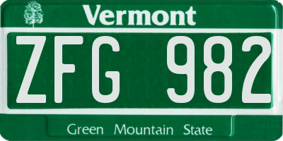 VT license plate ZFG982