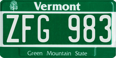 VT license plate ZFG983