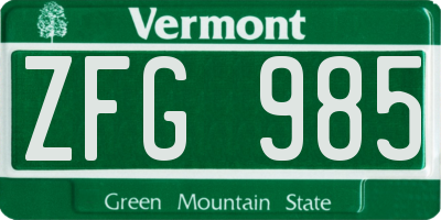 VT license plate ZFG985