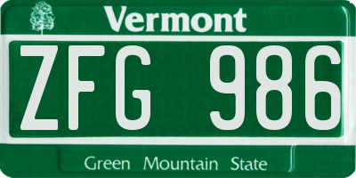 VT license plate ZFG986