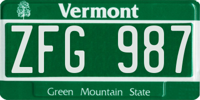 VT license plate ZFG987