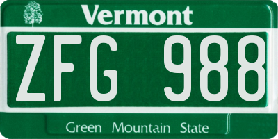 VT license plate ZFG988