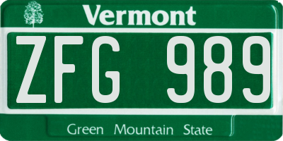 VT license plate ZFG989
