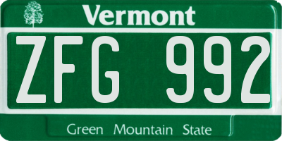 VT license plate ZFG992
