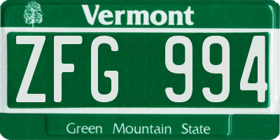 VT license plate ZFG994