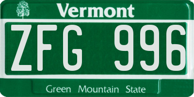 VT license plate ZFG996