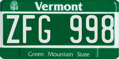 VT license plate ZFG998
