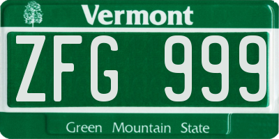 VT license plate ZFG999