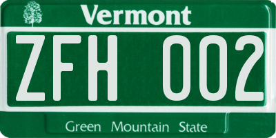 VT license plate ZFH002