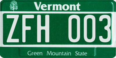 VT license plate ZFH003