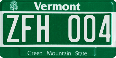 VT license plate ZFH004