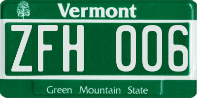 VT license plate ZFH006