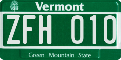 VT license plate ZFH010