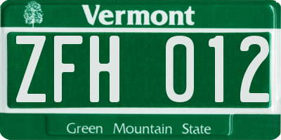VT license plate ZFH012