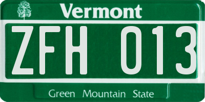 VT license plate ZFH013