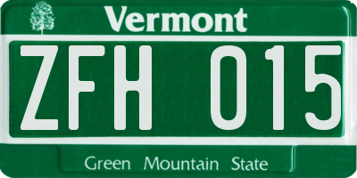 VT license plate ZFH015