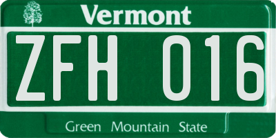 VT license plate ZFH016