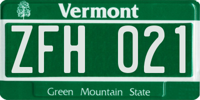 VT license plate ZFH021