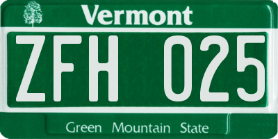 VT license plate ZFH025