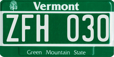 VT license plate ZFH030