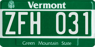 VT license plate ZFH031