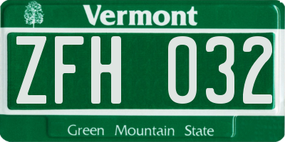 VT license plate ZFH032