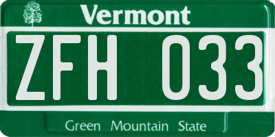 VT license plate ZFH033
