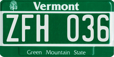 VT license plate ZFH036