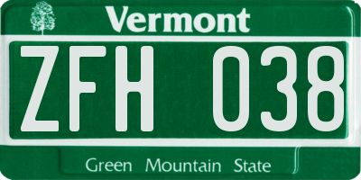 VT license plate ZFH038