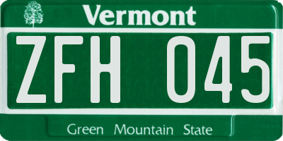 VT license plate ZFH045