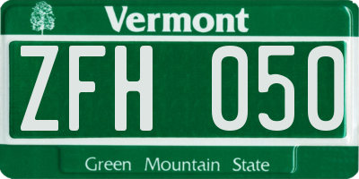 VT license plate ZFH050