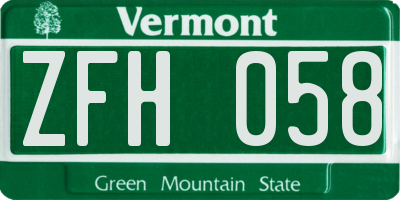 VT license plate ZFH058