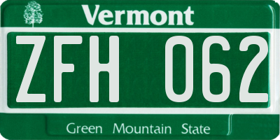 VT license plate ZFH062
