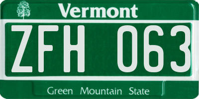 VT license plate ZFH063