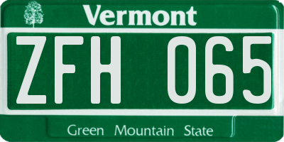 VT license plate ZFH065