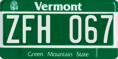 VT license plate ZFH067