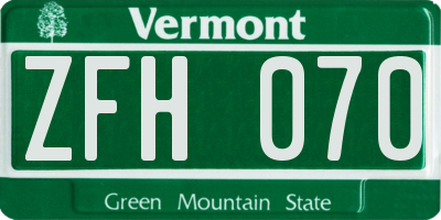 VT license plate ZFH070