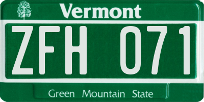 VT license plate ZFH071