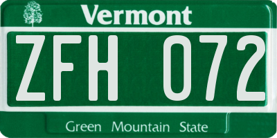 VT license plate ZFH072