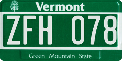 VT license plate ZFH078