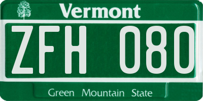 VT license plate ZFH080
