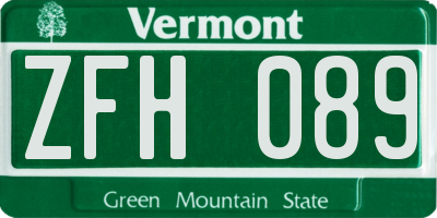 VT license plate ZFH089
