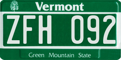 VT license plate ZFH092