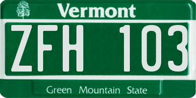 VT license plate ZFH103