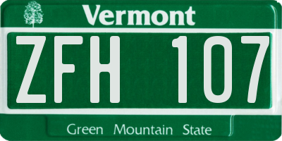 VT license plate ZFH107