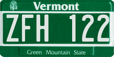 VT license plate ZFH122