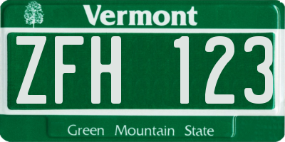 VT license plate ZFH123